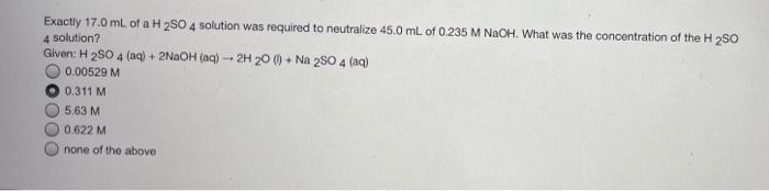 Solved Exactly 17.0 mL of a H2SO4 solution was required to | Chegg.com