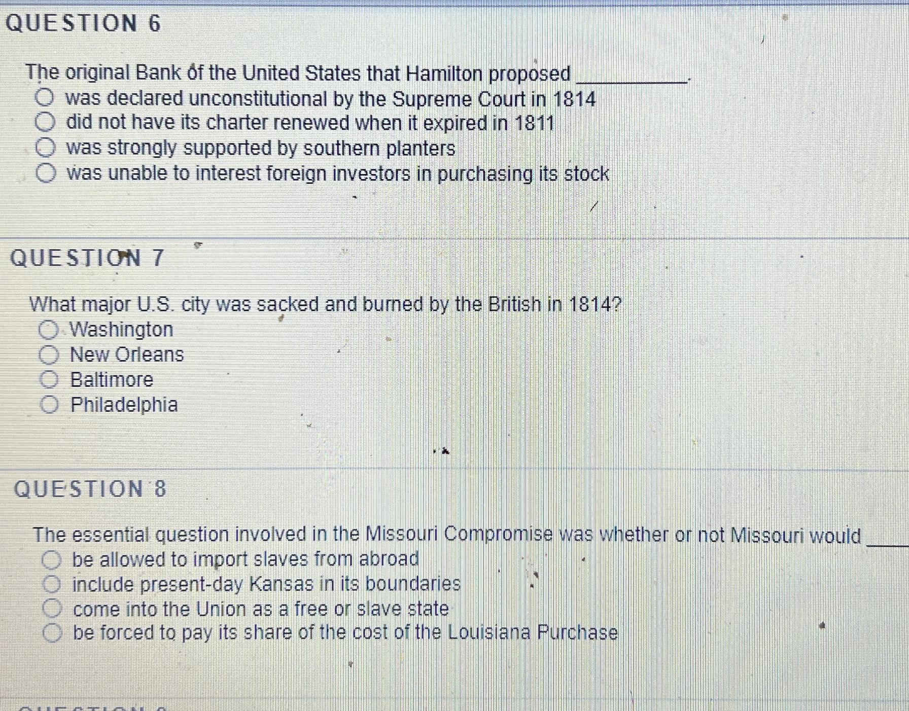 Solved QUESTION 6The original Bank of the United States that | Chegg.com