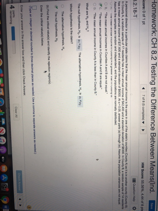 Solved Homework: CH 8.2 Testing the Difference Between | Chegg.com