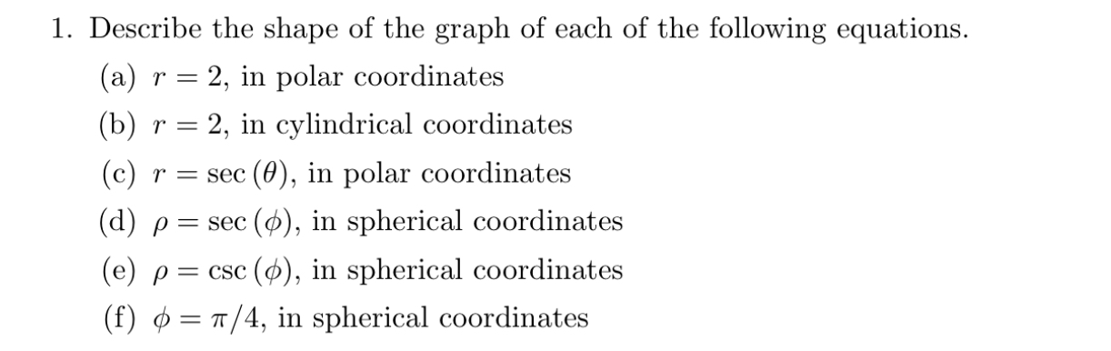 Solved Describe the shape of the graph of each of the | Chegg.com