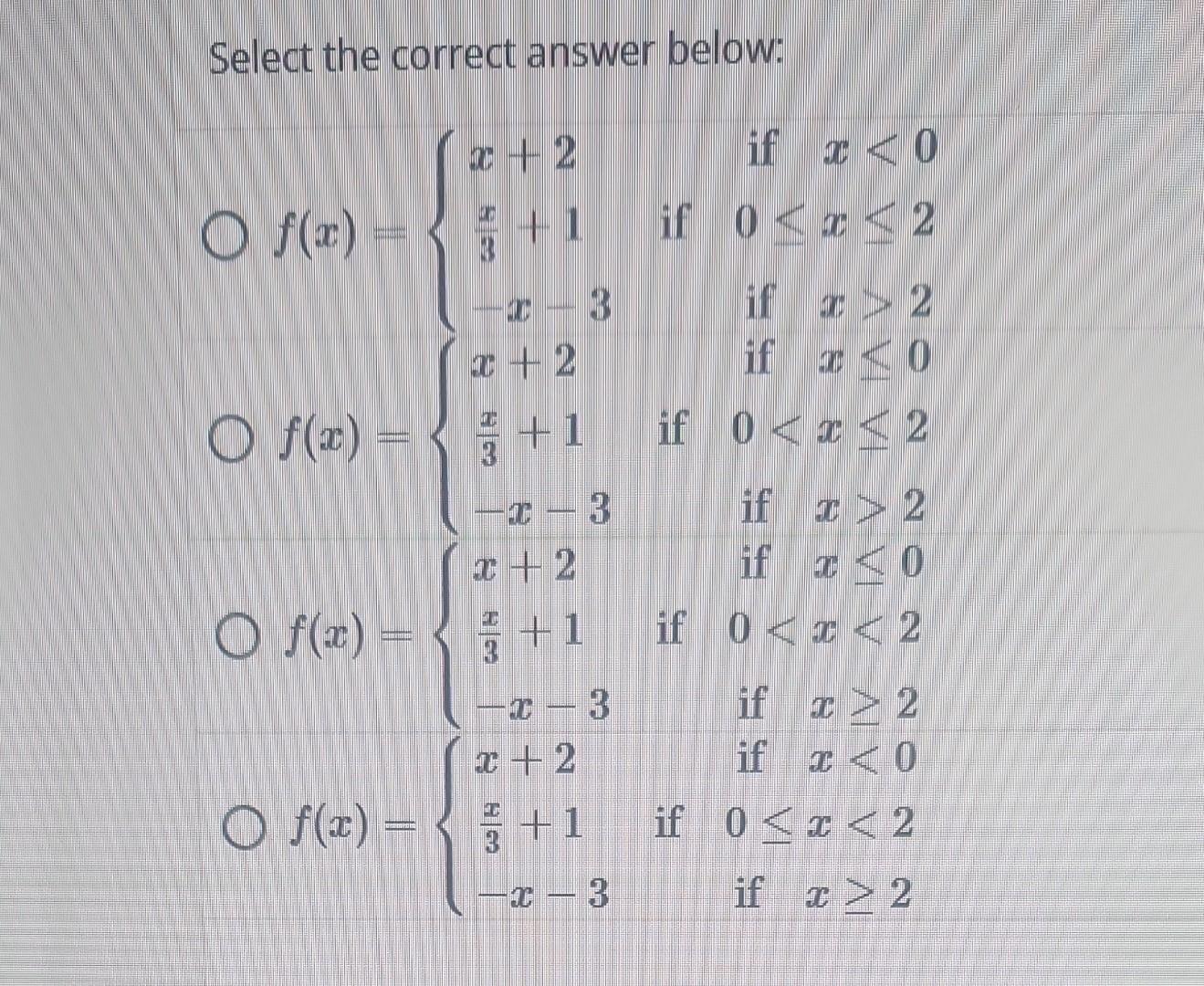 Solved Which of the following piece wise functions is | Chegg.com
