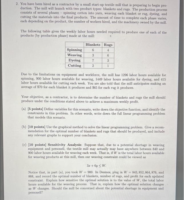 Solved 3. Suppose that the mill in Problem 2 has decided to | Chegg.com