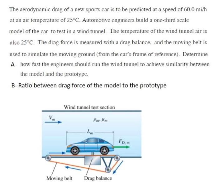 Solved The aerodynamic drag of a new sports car is to be | Chegg.com