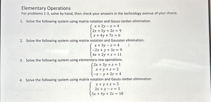 Solved Elementary Operations For problems 1-3, solve by | Chegg.com