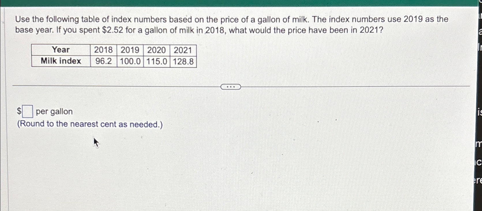 Solved Use the following table of index numbers based on the | Chegg.com