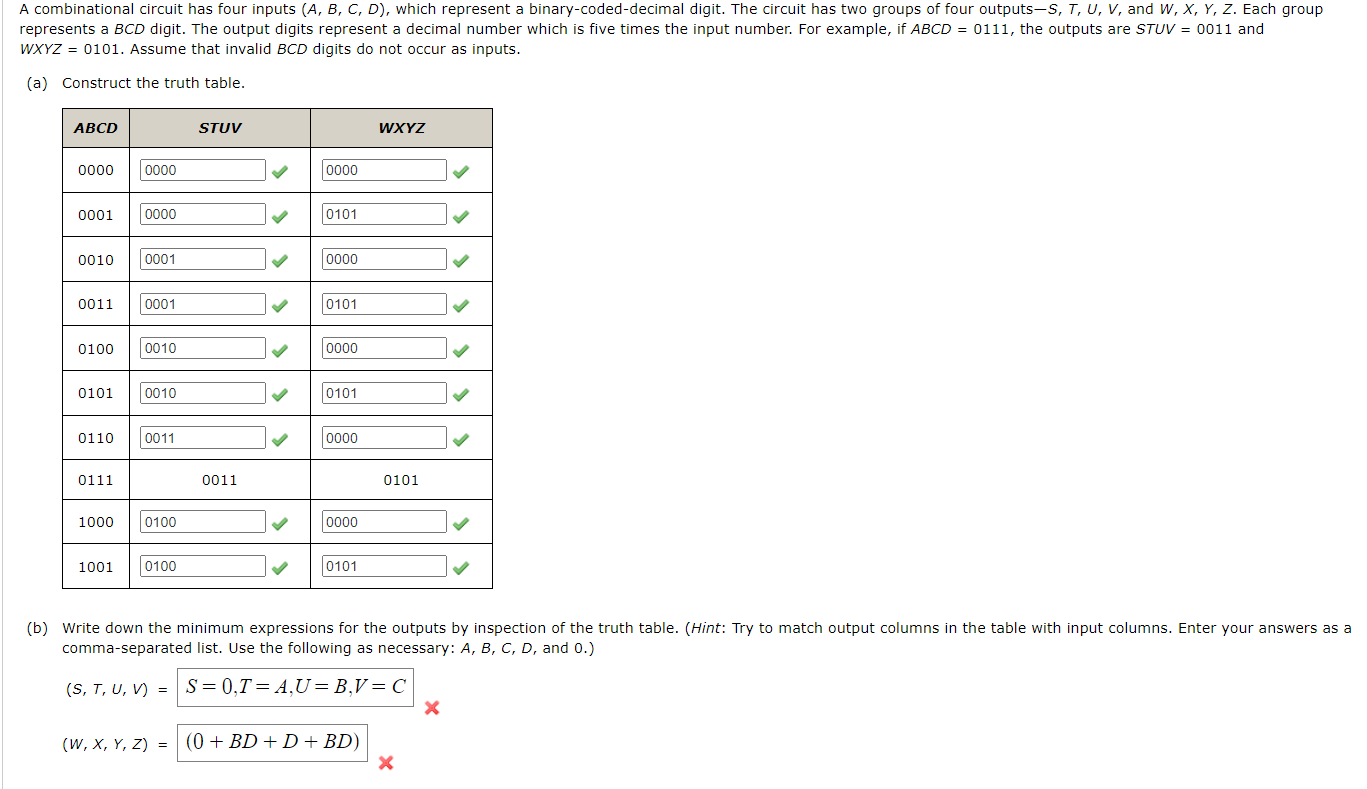 Solved A combinational circuit has four inputs (A,B,C,D), | Chegg.com
