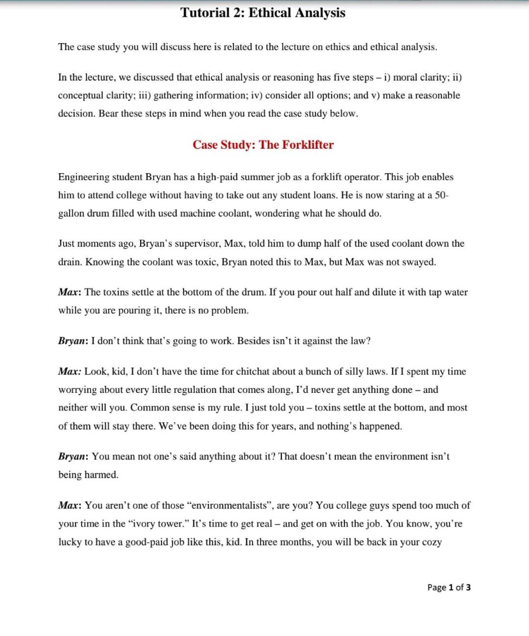 Solved Tutorial 2: Ethical Analysis The case study you will | Chegg.com