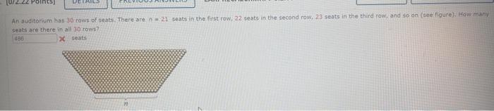 Solved An auditorlam has 30 rows of seats, There are n=21 | Chegg.com