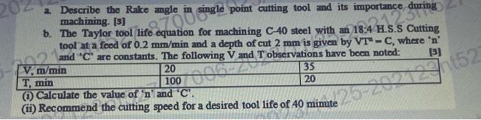Solved a. Describe the Rake angle in single point cutting | Chegg.com