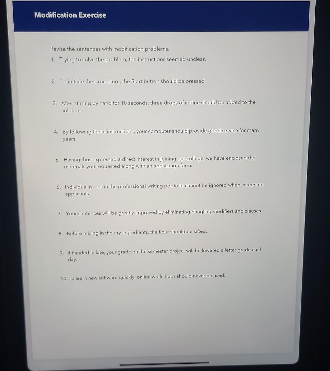 Revise the sentences with modification problems. 1. | Chegg.com