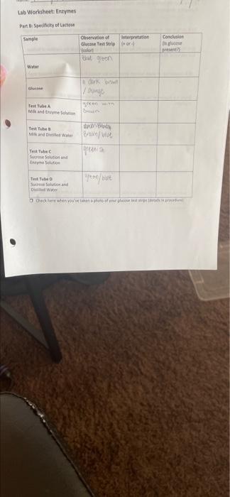Lab Worksheet: Errymes Part: Specificity of Lacto | Chegg.com