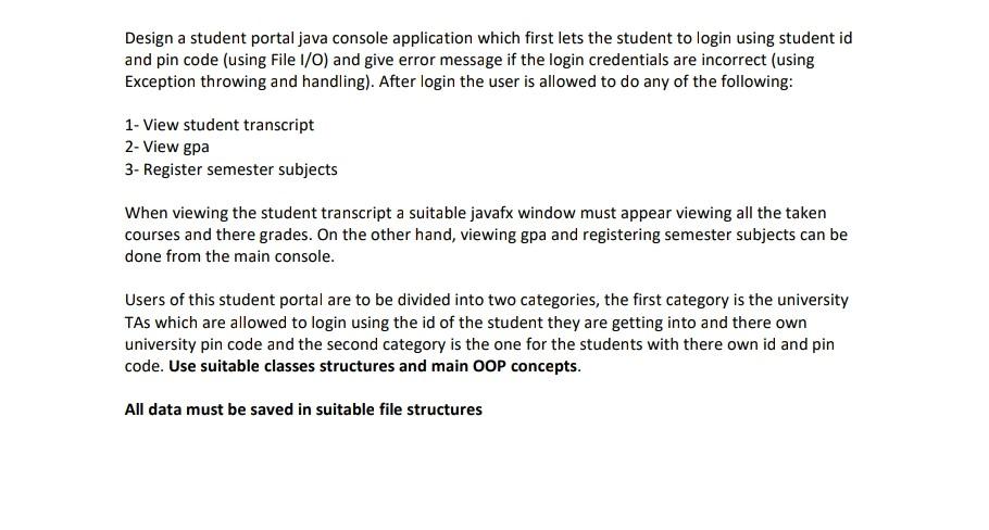 Solved Design a student portal java console application | Chegg.com