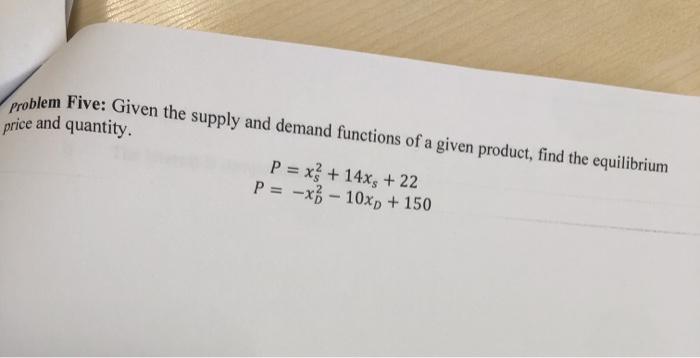 Solved problem Five: Given the supply and demand functions | Chegg.com