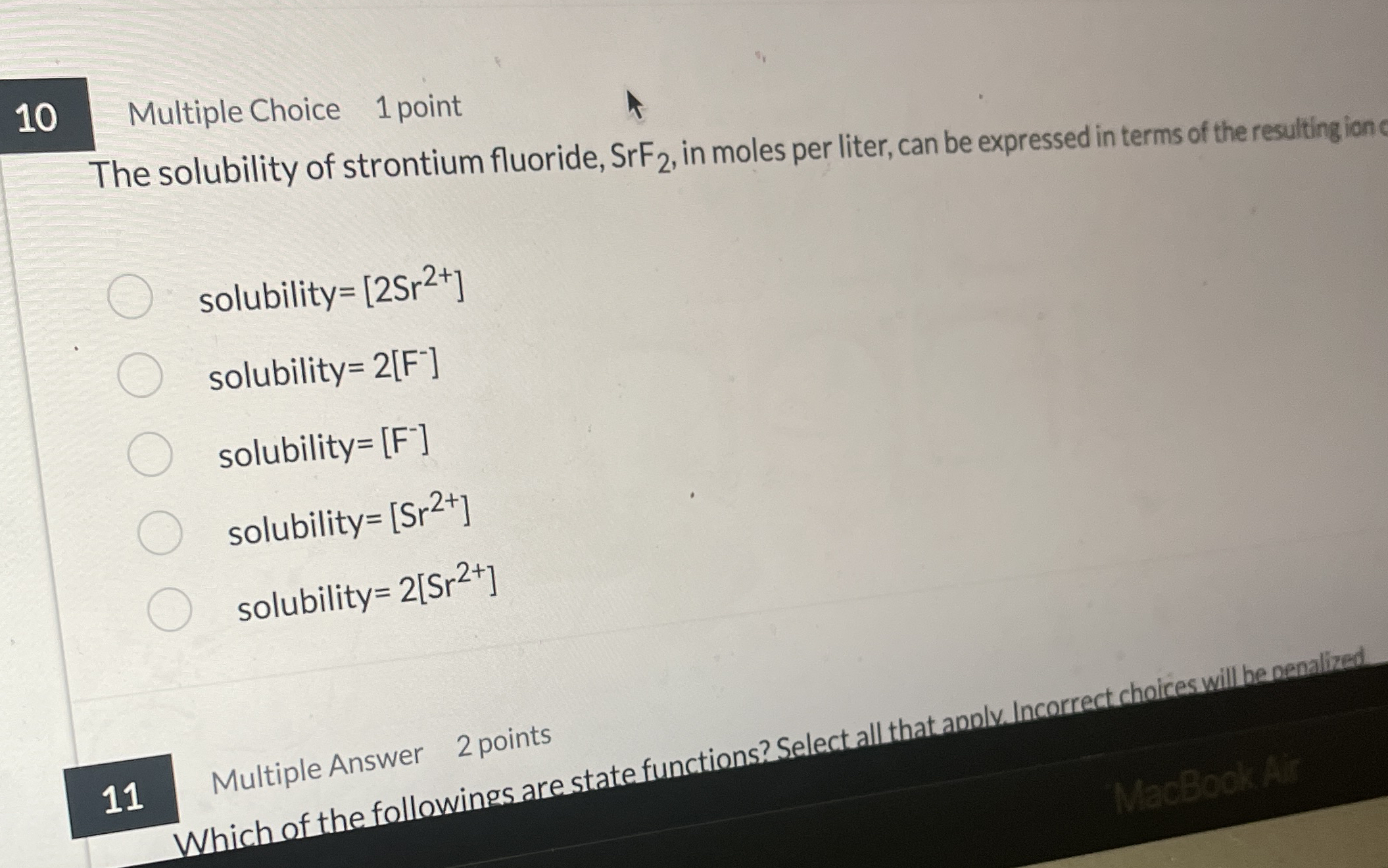 Solved 10Multiple Choice1 ﻿pointThe solubility of strontium | Chegg.com