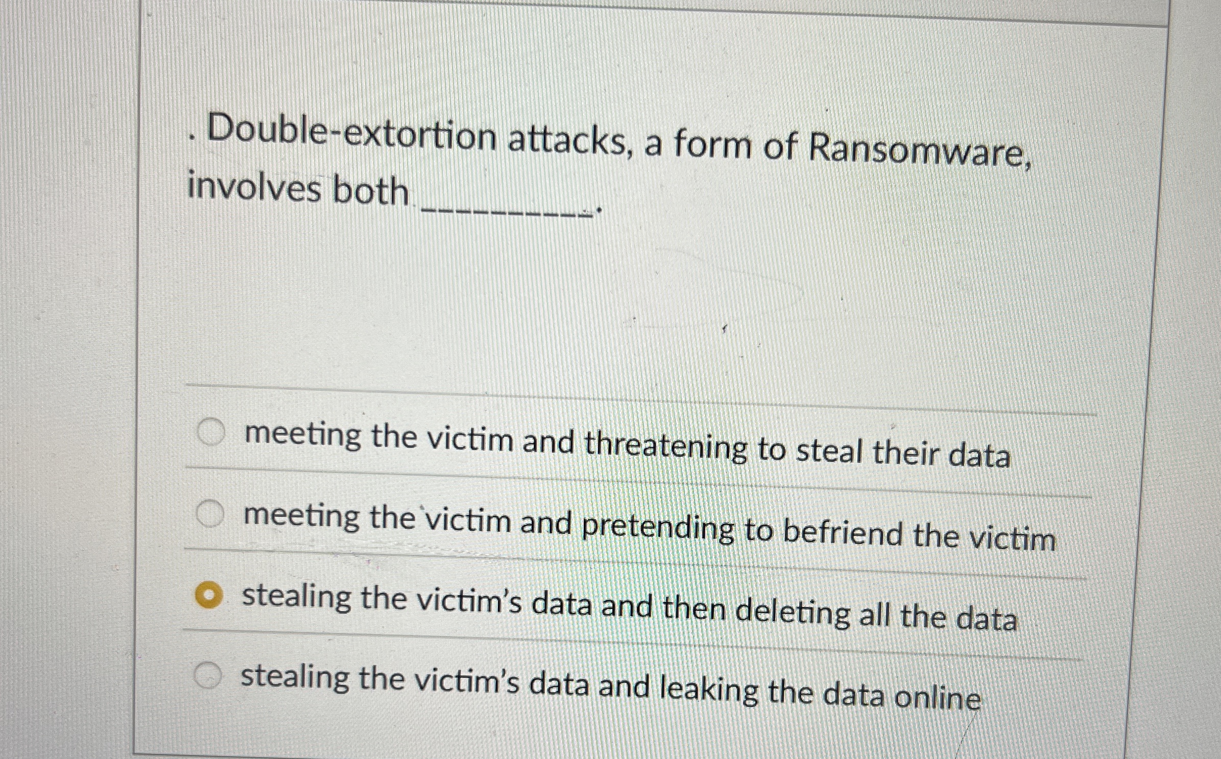 Solved . ﻿Double-extortion attacks, a form of Ransomware, | Chegg.com