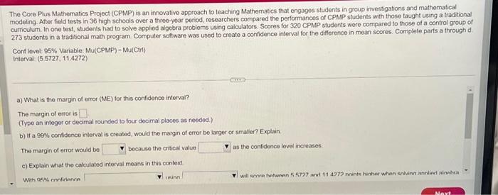 Solved The Core Plus Mathematics Project (CPMP) is an | Chegg.com