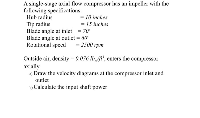 Solved A single-stage axial flow compressor has an impeller | Chegg.com