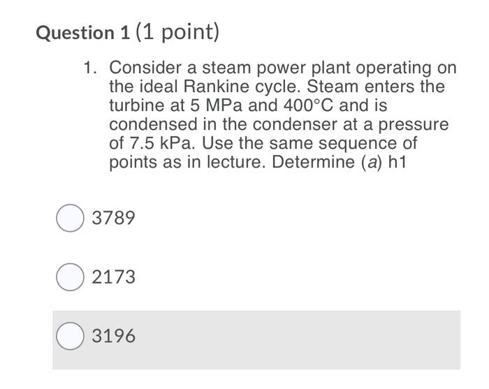 Solved Question 1 (1 Point) 1. Consider A Steam Power Plant | Chegg.com