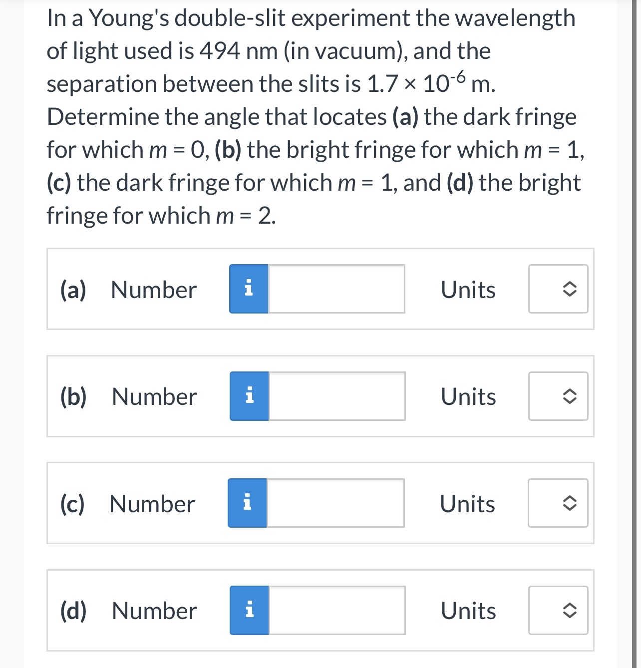 Solved In a Young's double-slit experiment the wavelength of | Chegg.com