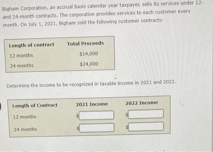 Solved Bigham Corporation, An Accrual Basis Calendar Year | Chegg.com