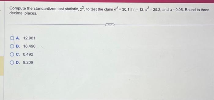 Solved Compute the standardized test statistic, x², to test | Chegg.com