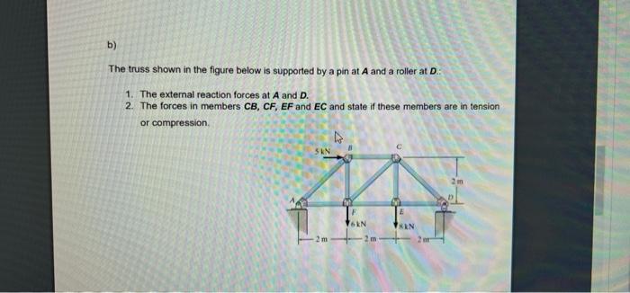 Solved B) The Truss Shown In The Figure Below Is Supported | Chegg.com