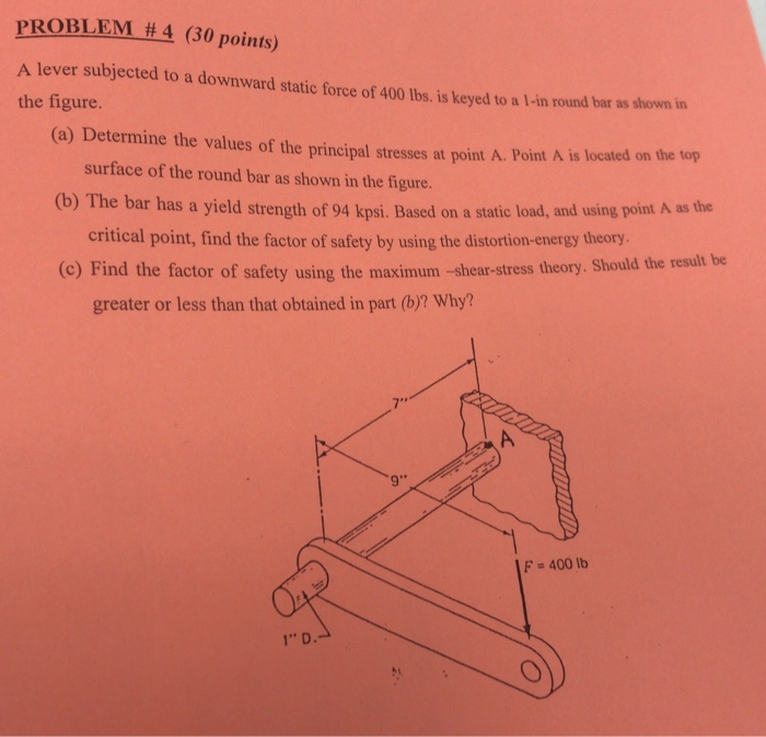 Solved PROBLEM #4 (30 points) A lever subjected to a | Chegg.com