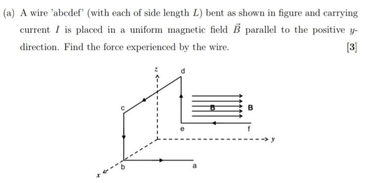 Solved (a) A wire 'abcdef' (with each of side length L) bent | Chegg.com