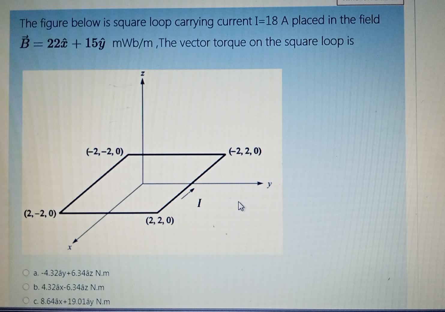 Solved The figure below is square loop carrying current I=18 | Chegg.com