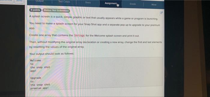 Solved 6.1.9 Snap shot splash screen. Can I get this | Chegg.com