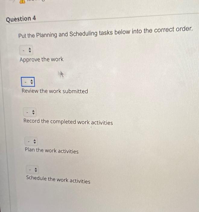 Solved Question 4 Put The Planning And Scheduling Tasks | Chegg.com