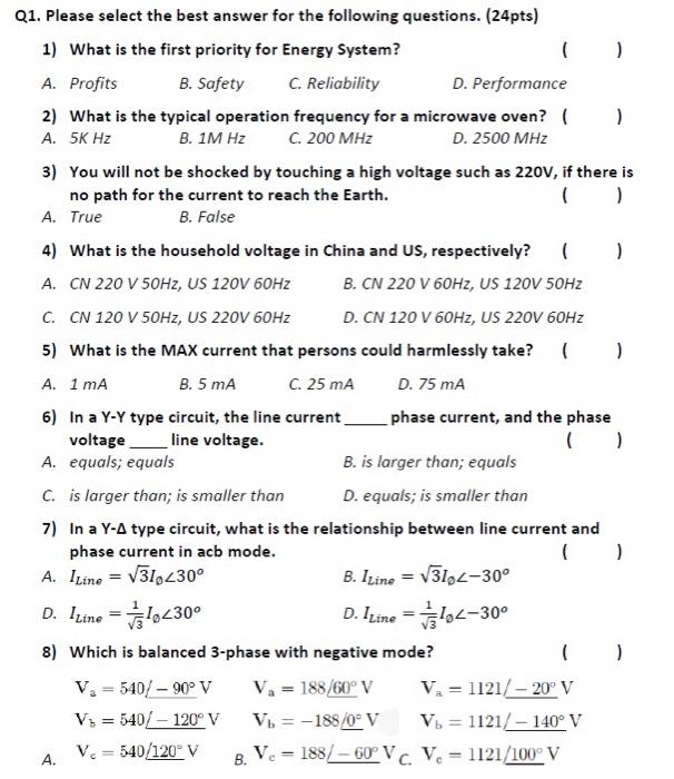 Solved Q1. Please select the best answer for the following | Chegg.com