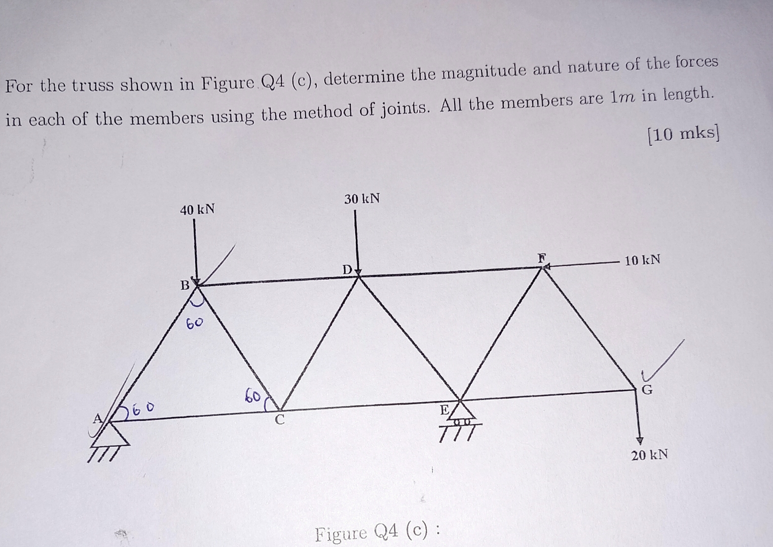 Solved For the truss shown in Figure Q4 (c), ﻿determine the | Chegg.com