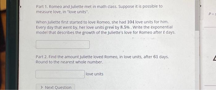 Solved Part 1. Romeo and Juliette met in math class. Suppose | Chegg.com