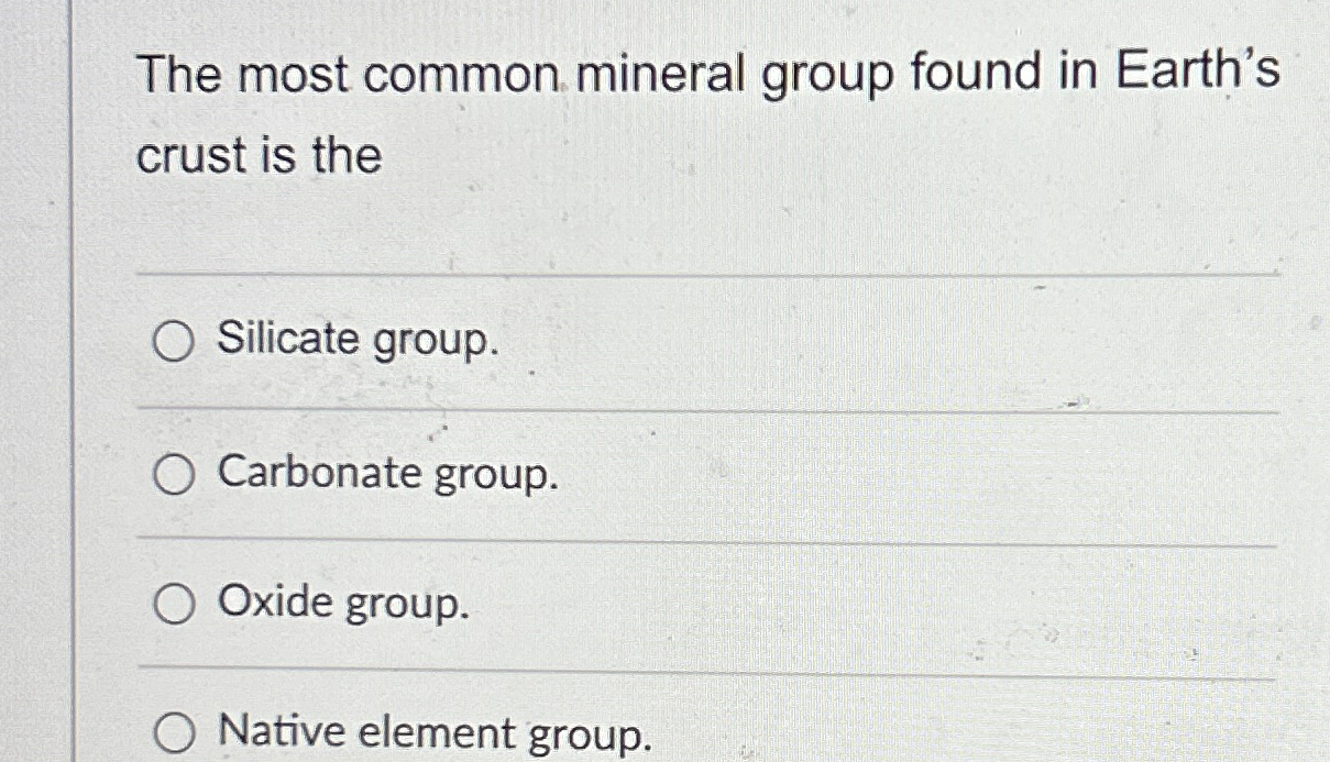 Solved The most common mineral group found in Earth's crust