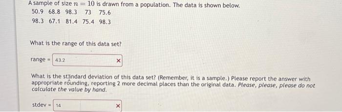 Solved A sample of size n = 10 is drawn from a population. | Chegg.com