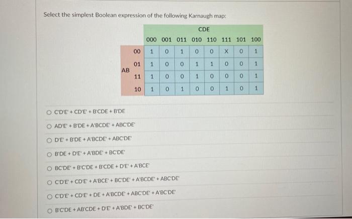 Solved Select the simplest Boolean expression of the | Chegg.com