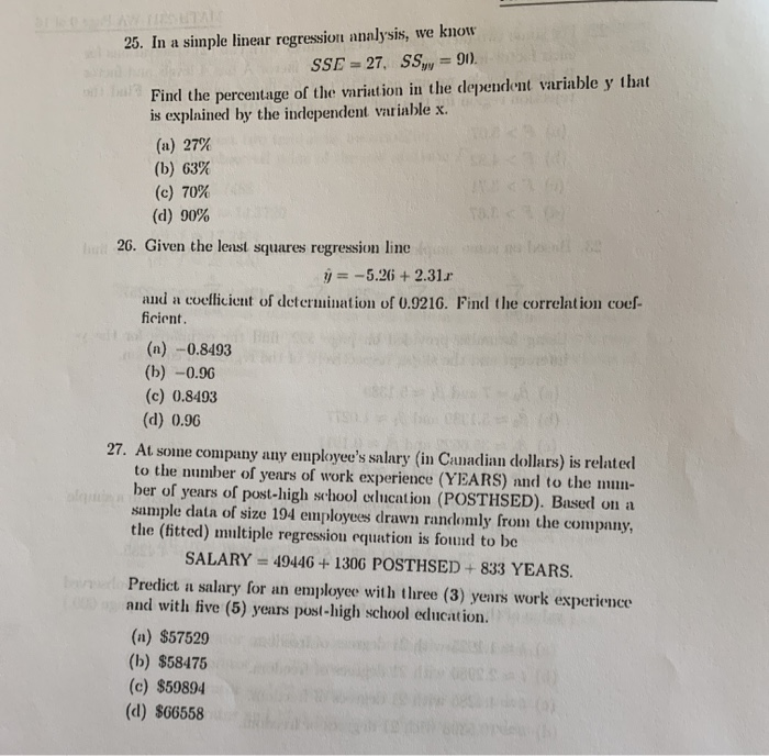 Solved 25. In a simple linear regression analysis, we know | Chegg.com