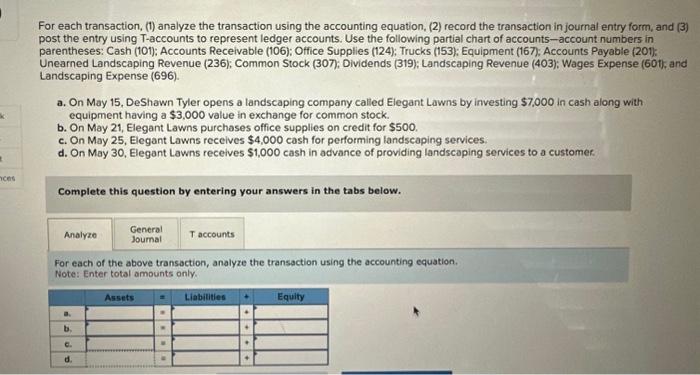 Solved For each transaction, (1) analyze the transaction | Chegg.com