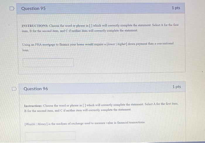 Solved D Question 95 1 pts INSTRUCTIONS: Choose the word or | Chegg.com