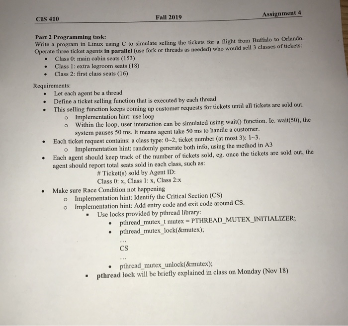 CIS 410 Assignment 4 Fall 2019 Part 2 Programming | Chegg.com
