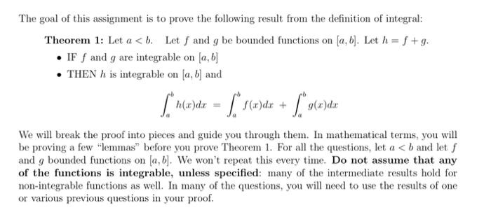 Solved The Goal Of This Assignment Is To Prove The Follow Chegg Com