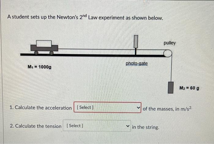 Solved A student sets up the Newton's 2nd Law experiment as | Chegg.com