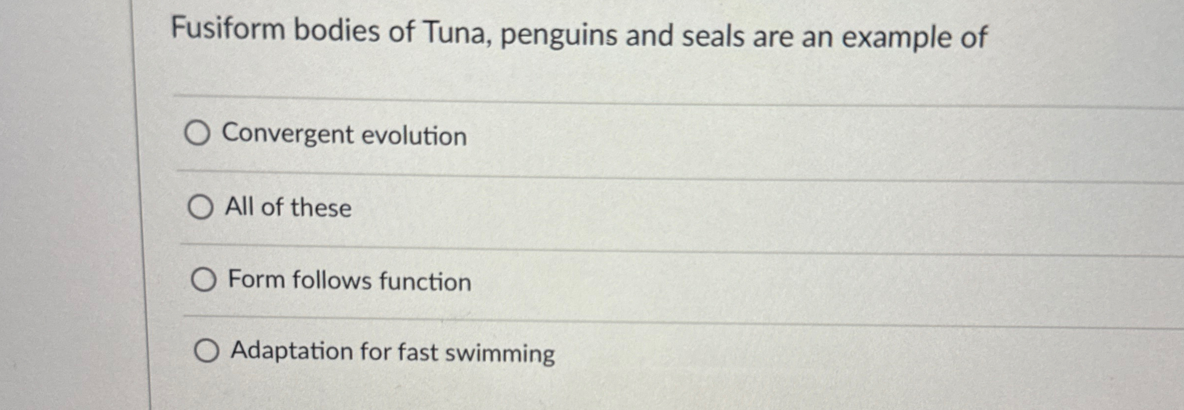 Solved Fusiform bodies of Tuna, penguins and seals are an | Chegg.com