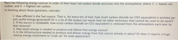 Solved Place the following energy sources in order of their | Chegg.com
