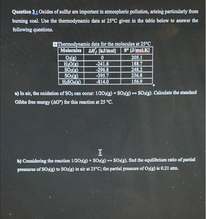 Solved Question 3: Oxides of sulfur are important in | Chegg.com