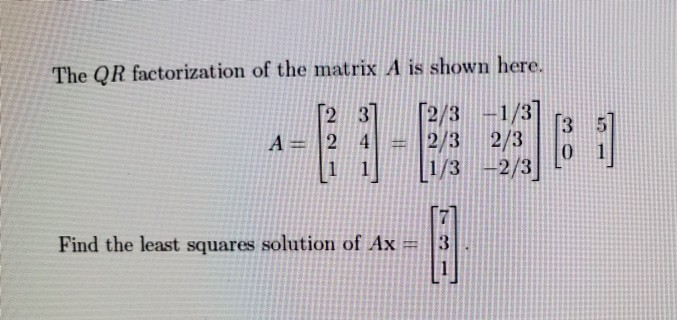 Solved The QR factorization of the matrix A is shown here. 3 | Chegg.com