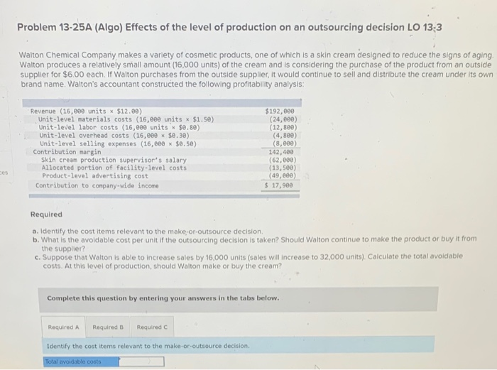 Solved Problem 13-25A (Algo) Effects of the level of | Chegg.com