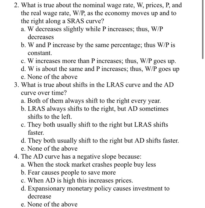Solved 2 What Is True About The Nominal Wage Rate W Chegg