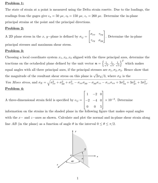 Solved Problem 1: The state of strain at a point is measured | Chegg.com